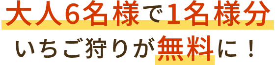 大人6名様で1名様分いちご狩りが無料に！